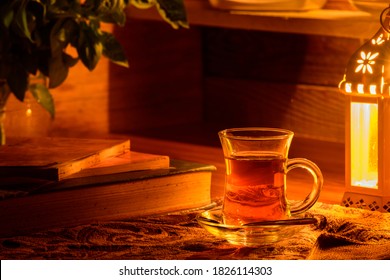 Arabic Tea On A Study Table With Low Light Background