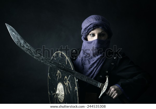 Arabic Woman Warrior Portrait Against Dark Stock Photo Edit Now 244535308