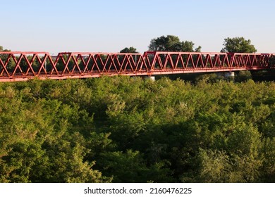 ARAD, ROMANIA, MAY 23, 2022:Red railway bridge of Arad, Romania, Europe