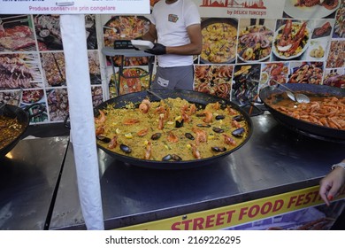 Arad,Arad Romania,June 19 2022: Traditional Paella With Prawns On Street Food Festival