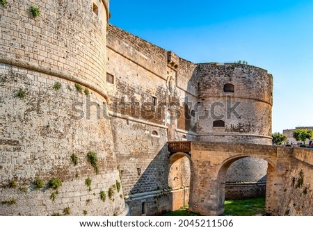 The Aragonese Castle of Otranto, province of Lecce, Salento, Puglia region, Italy. It was originally built in the 11th century and then reinforced in the 13th and 15th century.