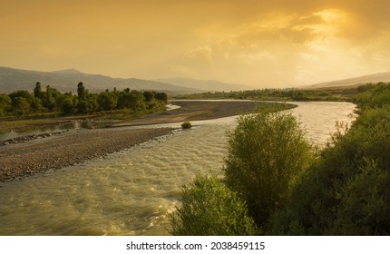 Aras River At Dramatic Sunset, Tuzluca, Igdir, Turkey