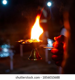 Arati fire during the ceremony in Rishikesh, India