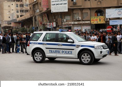 ARBIL, IRAQ  MARCH 16:  A View Of Traffic Police Car In Castle Square Of Arbil In  Iraq, March 16, 2013.