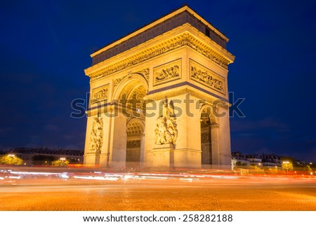 Similar – Arc de triomphe at sunset with violet sky