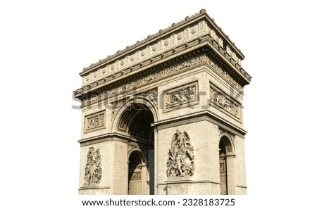 Arc de Triomphe (carved on white background), Paris, France. The walls of the arch are engraved with the names of 128 battles and names of 660 French military leaders (in French) 