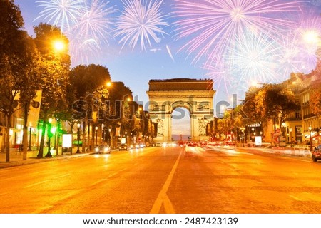 Arc de Triomphe and Champ Elysees at night, Paris, France