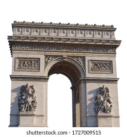The Arc de Triomphe de l'Etoile isolated on white background. It is one of the most famous monuments in Paris, France