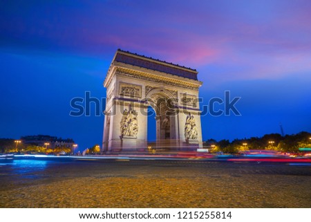 Similar – Arc de triomphe at sunset with violet sky