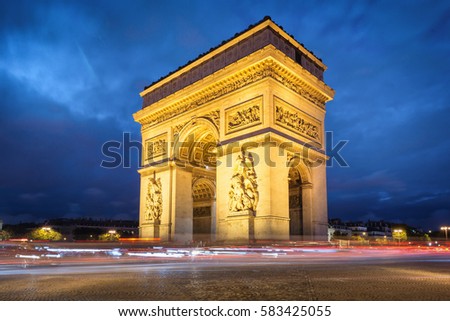 Similar – Arc de triomphe at sunset with violet sky