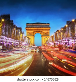 Arc de triomphe Paris city at sunset - Arch of Triumph and Champs Elysees