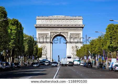 Arc de Triomphe, Paris, France. View from Avenue des Champs-Elysees