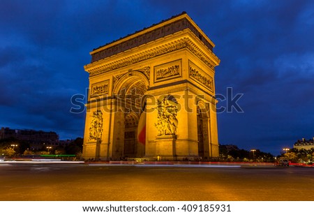 Similar – Arc de triomphe at sunset with violet sky