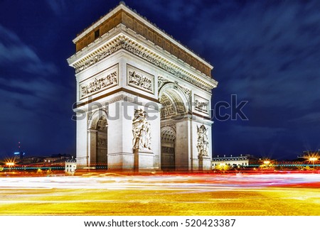 Similar – Arc de triomphe at sunset with violet sky