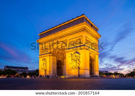 Similar – Arc de triomphe at sunset with violet sky