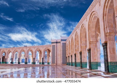 Arcade gallery in Hassan II Mosque in Casablanca, Morocco.