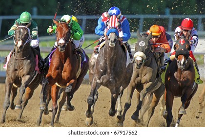 ARCADIA, CA - DEC 27: Two-year-old Uncle Sam (red & White Stripes), Under Rafael Bejarano, Breaks His Maiden At Santa Anita Park On Dec 27, 2010 In Arcadia, CA.