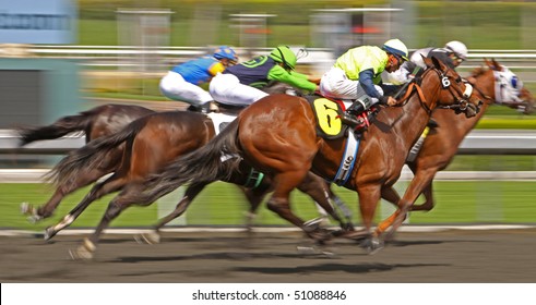 ARCADIA, CA - MAR 24: Jockeys Compete In A Thoroughbred Maiden Claiming Race At Santa Anita Park On Mar 24, 2010 In Arcadia, CA.