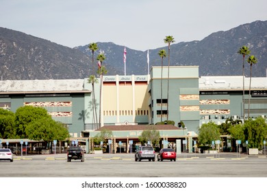 Arcadia, California/United States - 12/02/2019: A wide establishing view of the south gate entrance to the Santa Anita Park