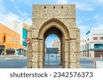 Arch of ancient Bab Sharif Gate on the street of Al-Balad, Jeddah, Saudi Arabia