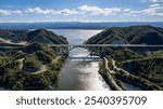 Arch bridge over San Roque Lake, Villa Carlos Paz, Cordoba, Argentina.