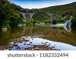 Arch Byzantine stone bridge over Kompsatos river in Rodopi, Greece