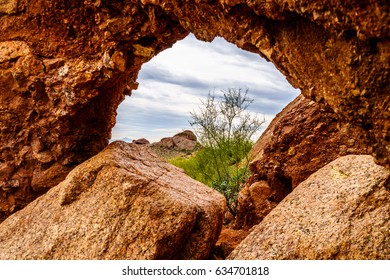 Arch Caused By Erosion In One Of The Red Sandstone Buttes Of Papago Park In The City Of Tempe, Arizona In The United States Of America