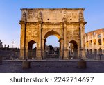 Arch of Constantine (Arco di Constantino) near Colloseum (Coliseum) at sunset, Rome, Italy