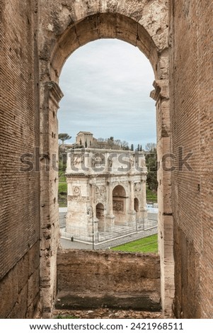 Arch of Constantine viewed from Coliseum. Roman forum. Rome, Italy