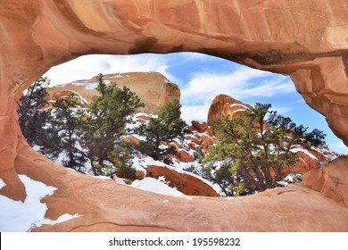 Arch In Devil's Garden In Arches National Park, Utah In Winter