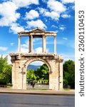 Arch of Hadrian known as Hadrian’s Gate as gateway to Temple of Olympian Zeus in Athens, Greece. The Arch of Hadrian is located in the center of Athens in Greece.