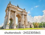 Arch of Peace in Milan at sunny summer day, Italy