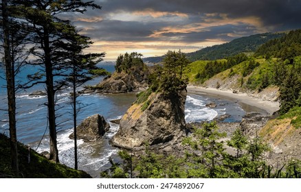 Arch Rock, a unique sea stack in the Samuel H. Boardman State Scenic Corridor near Brookings in southern Oregon, United States
