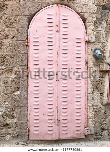 Arch Shaped Old Door Pink Metallic Stock Photo Edit Now