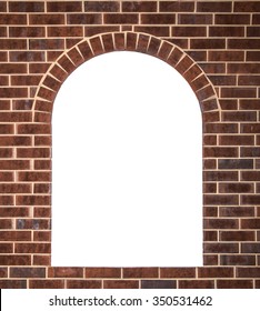The arch with space for text frame in brick wall background
