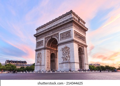 Arch of Triumph, Champs-Elysees at sunset in Paris - Shutterstock ID 214344625