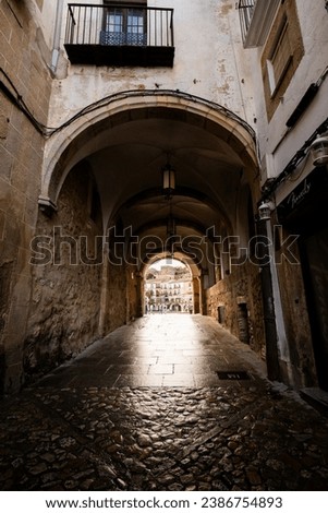 Arch with a tunnel leading to the main square of the town of Trujillo in Caceres, Extremadura, Spain