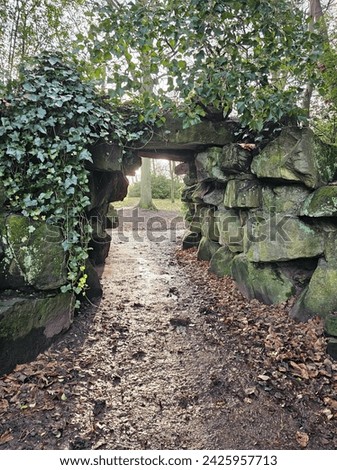 arch tunnel stone autumn leaves 