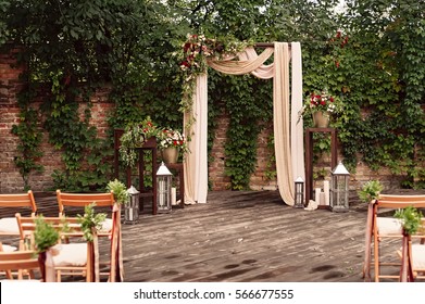 Arch For The Wedding Ceremony, Decorated Cloth Flowers Greenery,