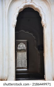 Arch window of an Indian temple. South India