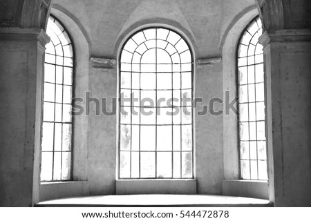 Arch windows from inside the Castle of Tura, Hungary,