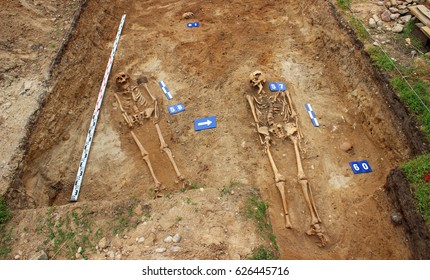 Archaeological Dig Site Of Two Bodies