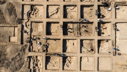 Archaeological Excavation. Aerial View Of The Archaeological Excavations