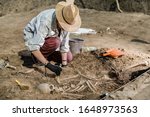 Archaeological excavations, human skeleton remains, found in an ancient tomb. 