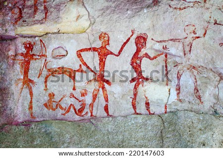 Archaeological pre-historic human cliff paint over four thousand years ago Nakhonratchasima Thailand