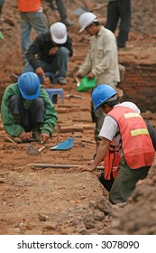Archaeologists doing excavation work in Vientiane, Laos