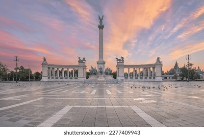 Archangel Gabriel Millennium Monument Column on The Heroes Square. Budapest, Hungary. - Powered by Shutterstock