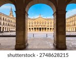 Arched arcade view of Spain square in Vitoria Gasteiz Basque Country Spain. High quality photo