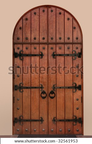 Arched medieval door with clipping path