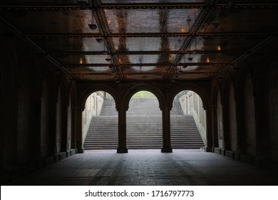 arched tunnel to the lower level of Bethesda Terrace in Central Park, NYC - Powered by Shutterstock